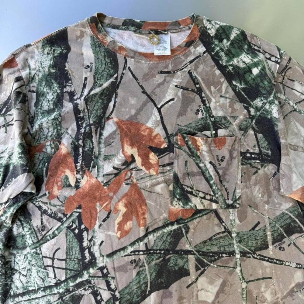 2000s realtree hunting skater grunge Camo green and brown cotton pocket shirt